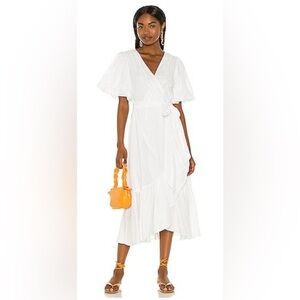 New Minkpink Jessey Wrap Midi Dress in White, Size Medium 100% Cotton